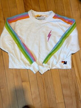 Aviator Nation White Cropped Sweatshirt